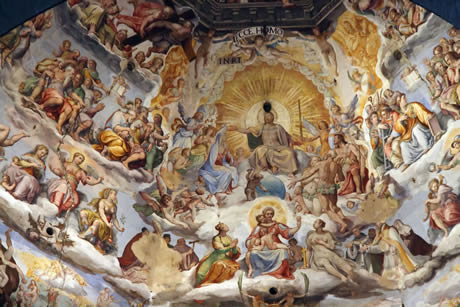 Beautiful fresco in the dome of the cathedral in Florence photo