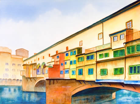 Ilustratie de mana a vechiului pod Ponte Vecchio Florenta foto